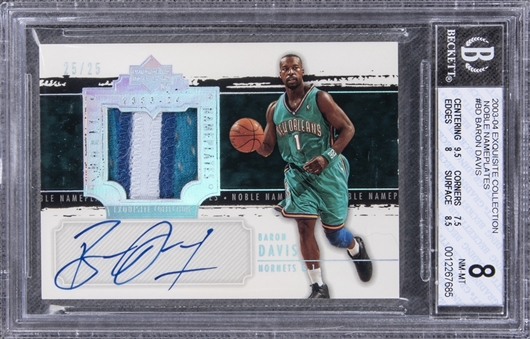 2003-04 UD "Exquisite Collection" Noble Nameplates #BD Baron Davis Signed Game Used Patch Card (#25/25) – BGS NM-MT 8/BGS 10